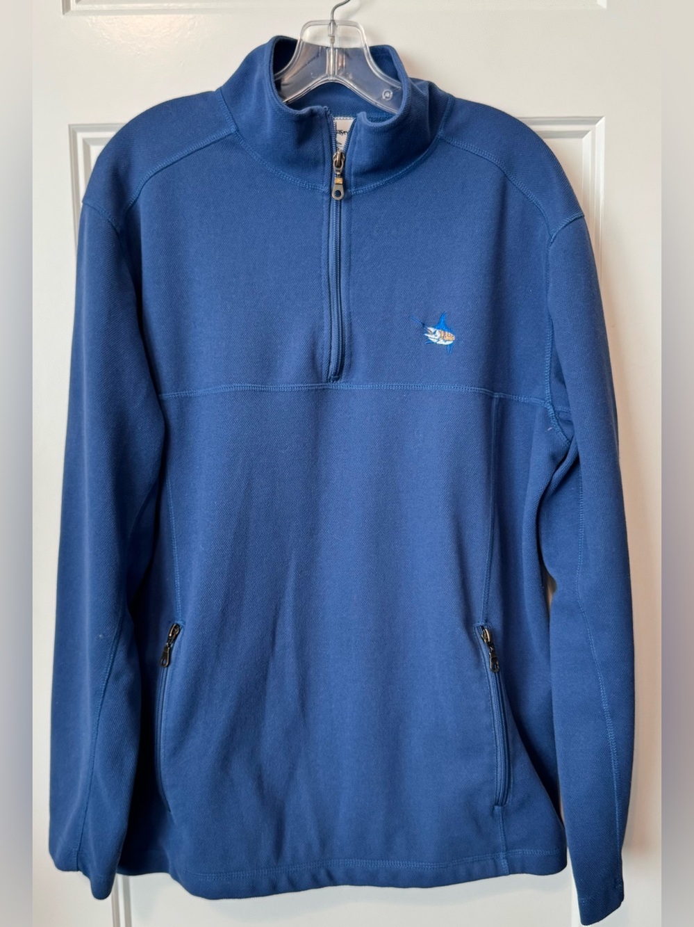 Guy Harvey Blue Quarter Zip Pullover Sweatshirt Men's LG Fishing Outdoor Fleece